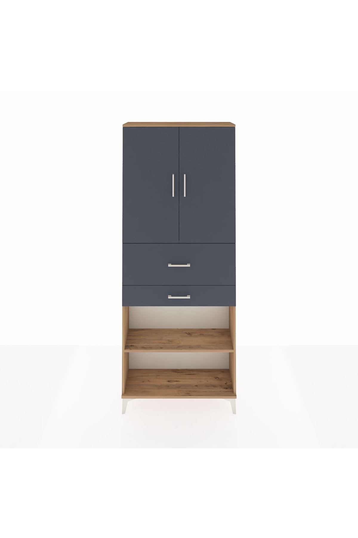 Arges Dolap 4 Raflı 2 Çekmeceli 2 Kapaklı 88x30x221 Çam-Antrasit