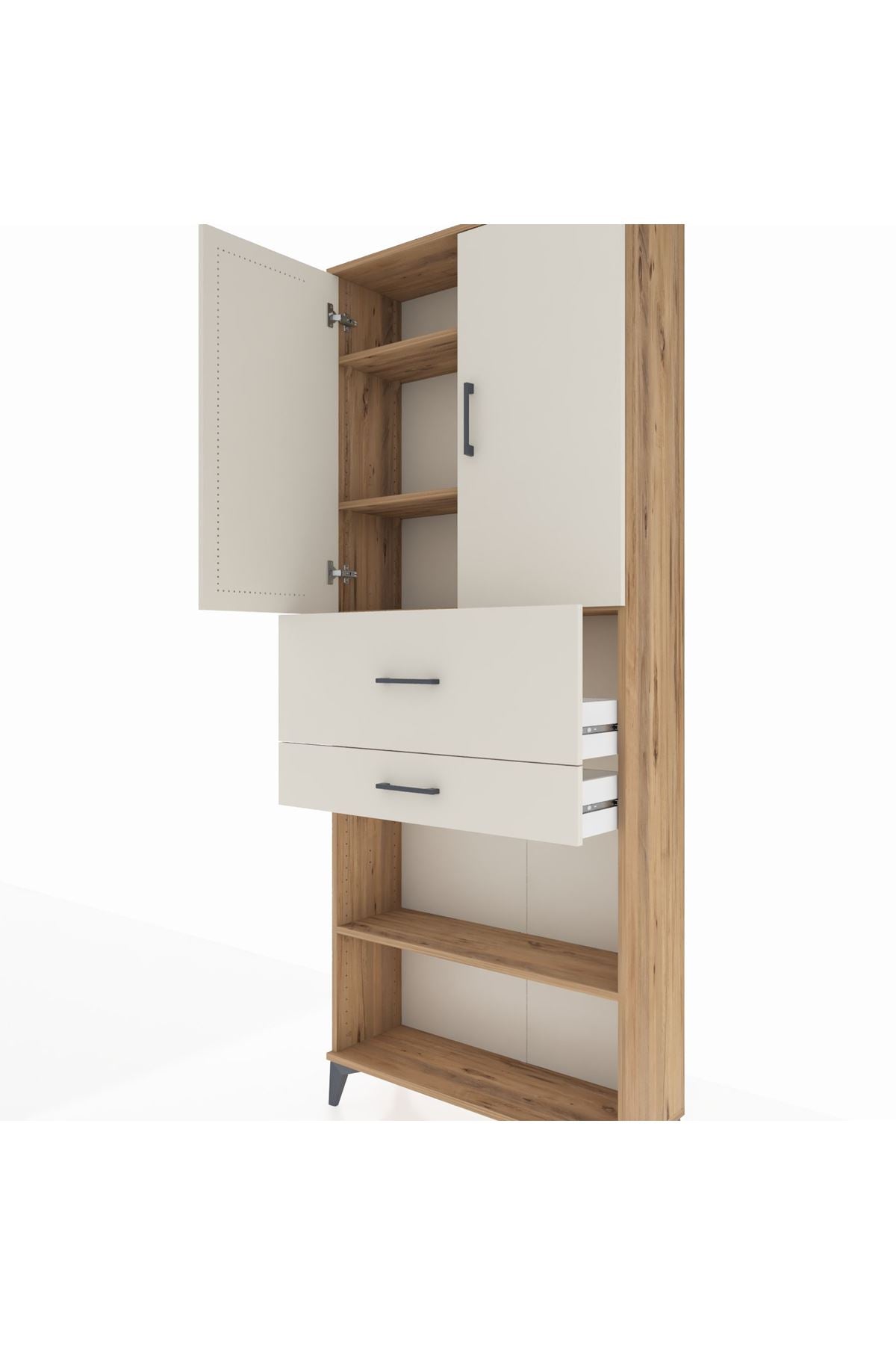 Arges Dolap 4 Raflı 2 Çekmeceli 2 Kapaklı 88x30x221 Çam-Aytaşı