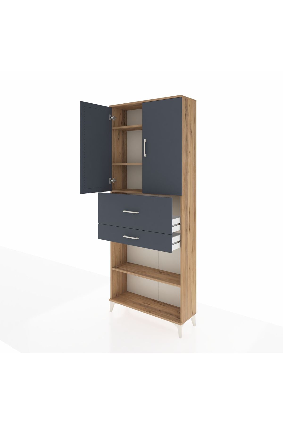 Arges Dolap 4 Raflı 2 Çekmeceli 2 Kapaklı 88x30x221 Çam-Antrasit