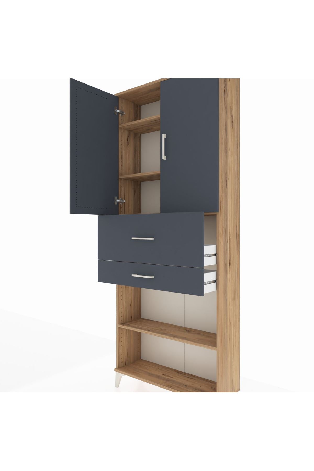 Arges Dolap 4 Raflı 2 Çekmeceli 2 Kapaklı 88x30x221 Çam-Antrasit