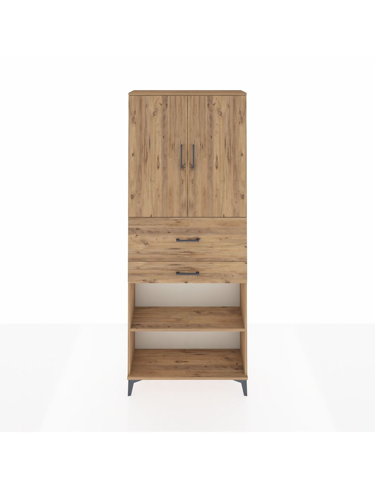 Arges Dolap 4 Raflı 2 Çekmeceli 2 Kapaklı 88x30x221 Çam-Çam