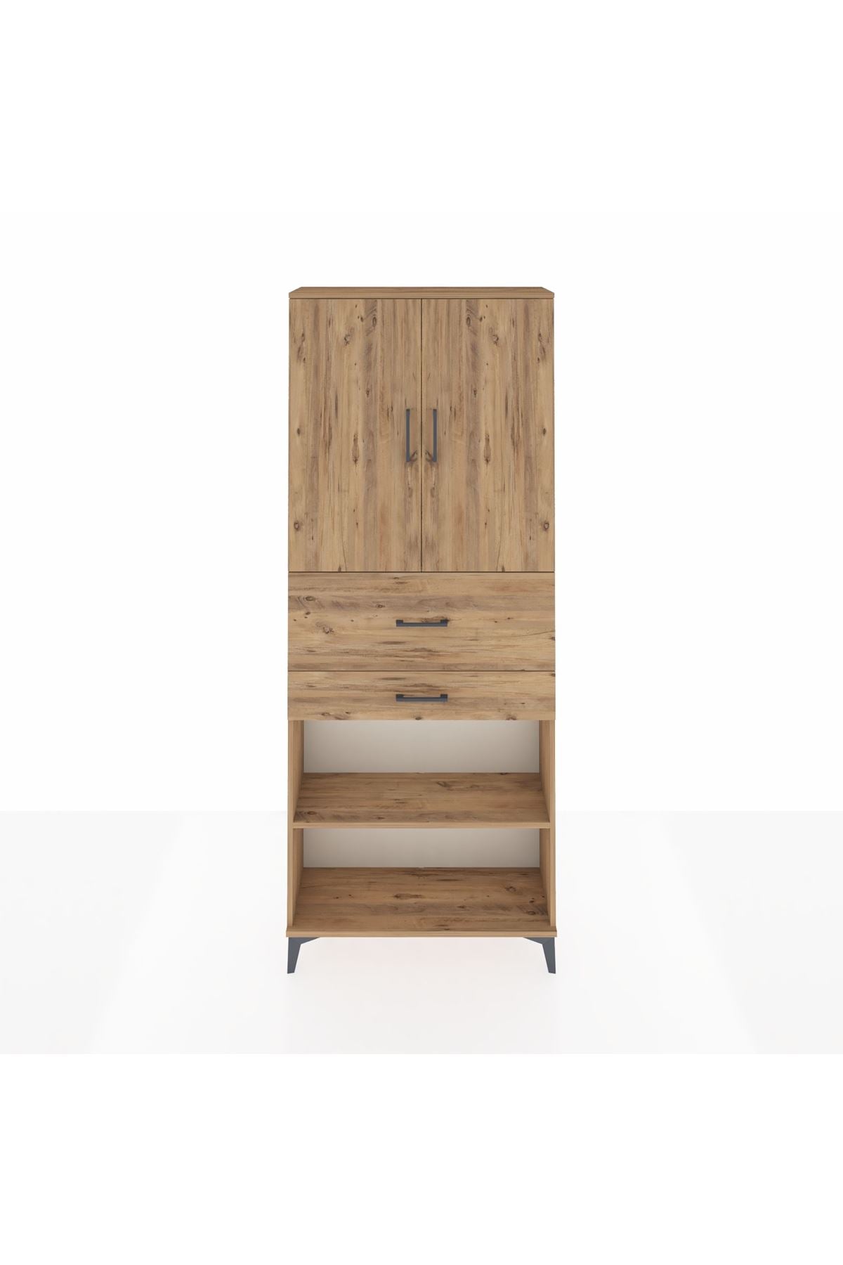 Arges Dolap 4 Raflı 2 Çekmeceli 2 Kapaklı 88x30x221 Çam-Çam