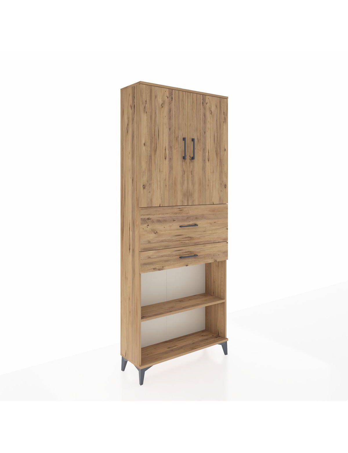 Arges Dolap 4 Raflı 2 Çekmeceli 2 Kapaklı 88x30x221 Çam-Çam