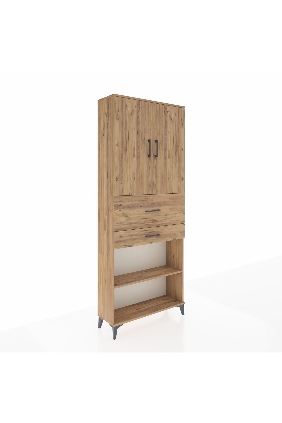 Arges Dolap 4 Raflı 2 Çekmeceli 2 Kapaklı 88x30x221 Çam-Çam