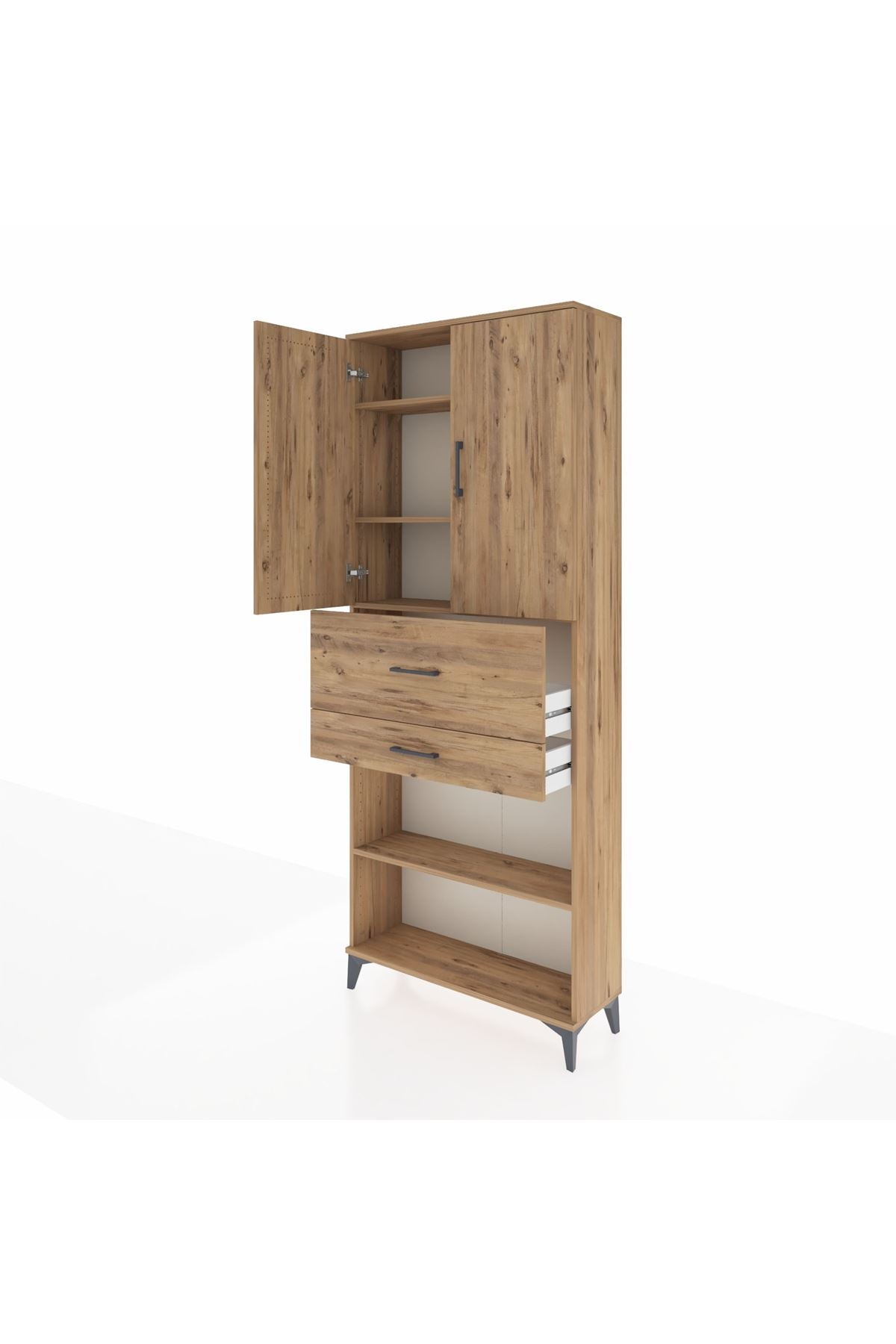 Arges Dolap 4 Raflı 2 Çekmeceli 2 Kapaklı 88x30x221 Çam-Çam