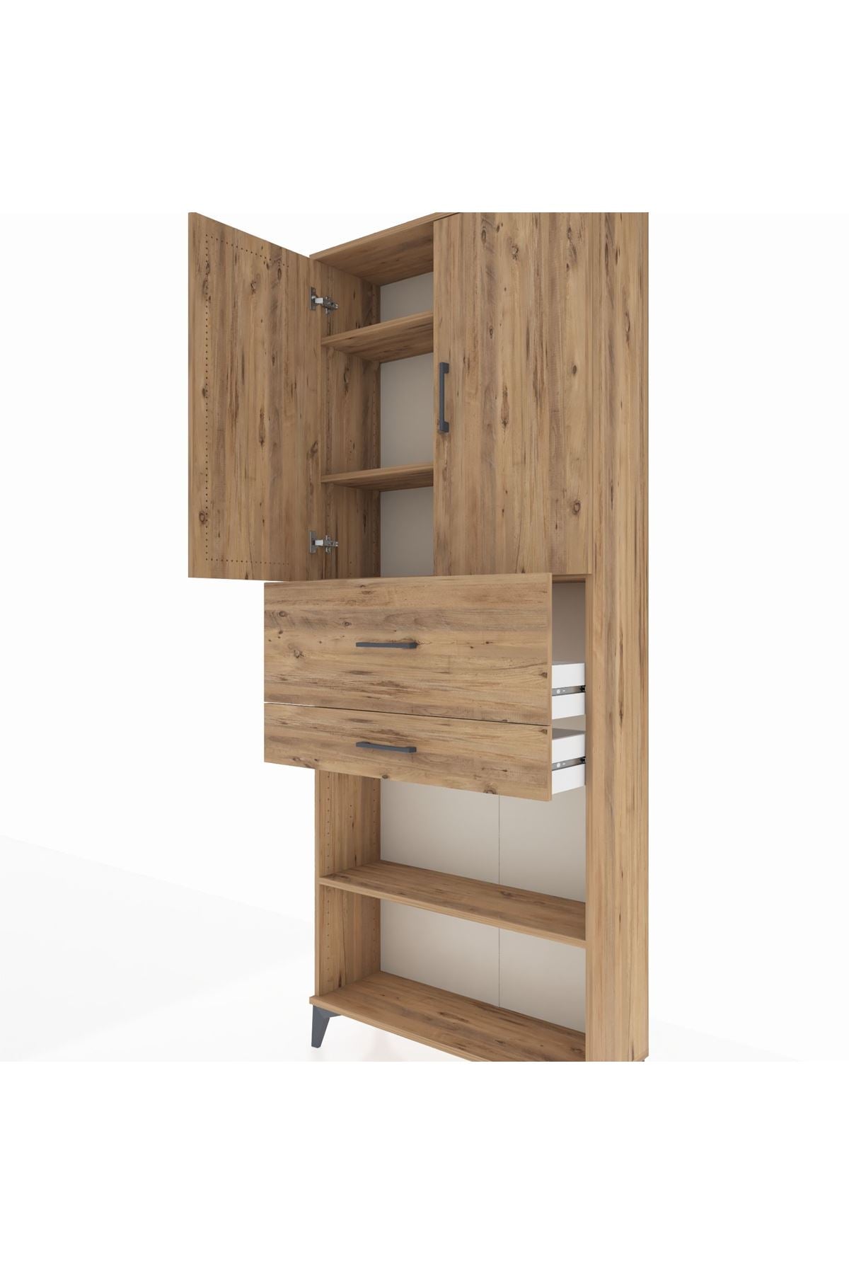 Arges Dolap 4 Raflı 2 Çekmeceli 2 Kapaklı 88x30x221 Çam-Çam