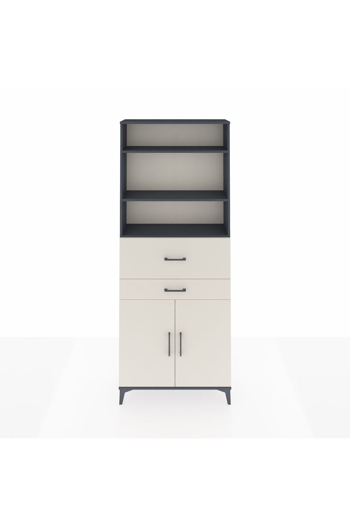 Arges Dolap 4 Raflı 2 Çekmeceli 2 Kapaklı 88x30x221 Antrasit-Aytaşı
