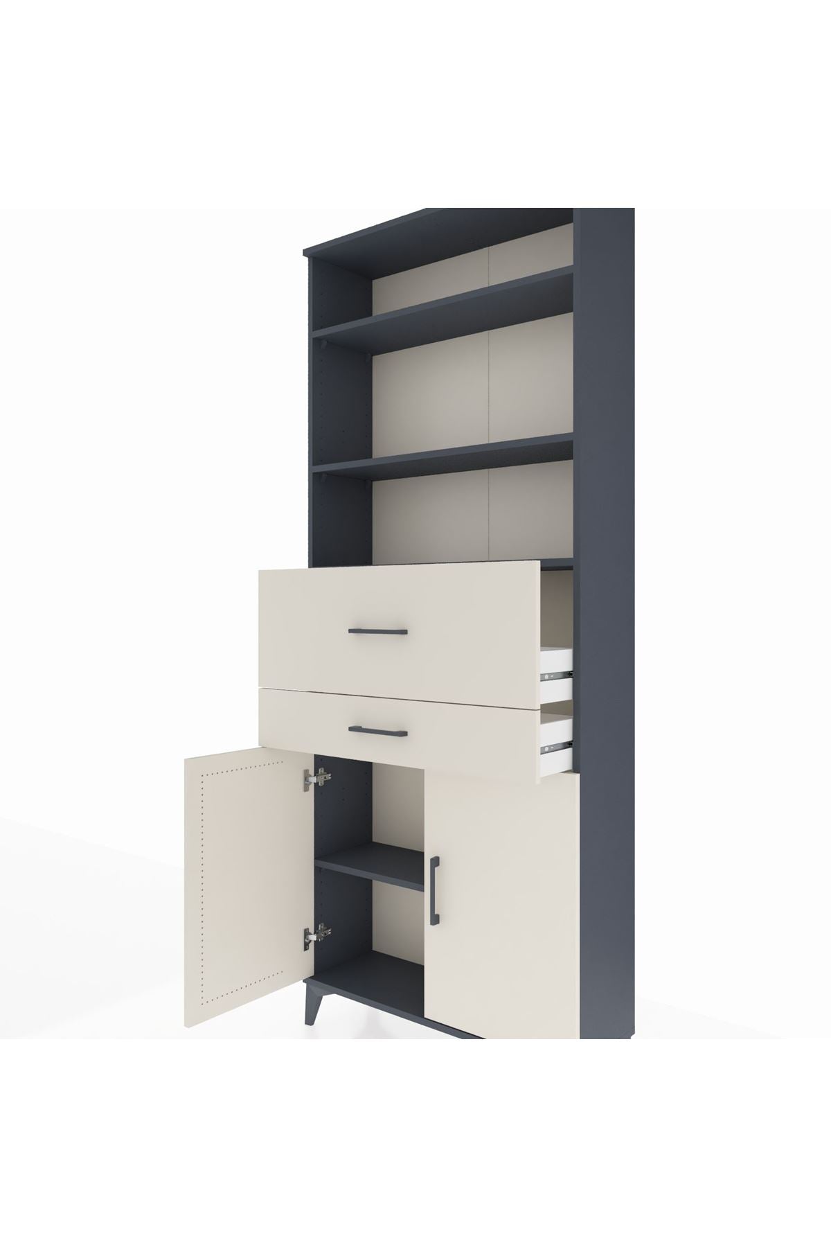 Arges Dolap 4 Raflı 2 Çekmeceli 2 Kapaklı 88x30x221 Antrasit-Aytaşı