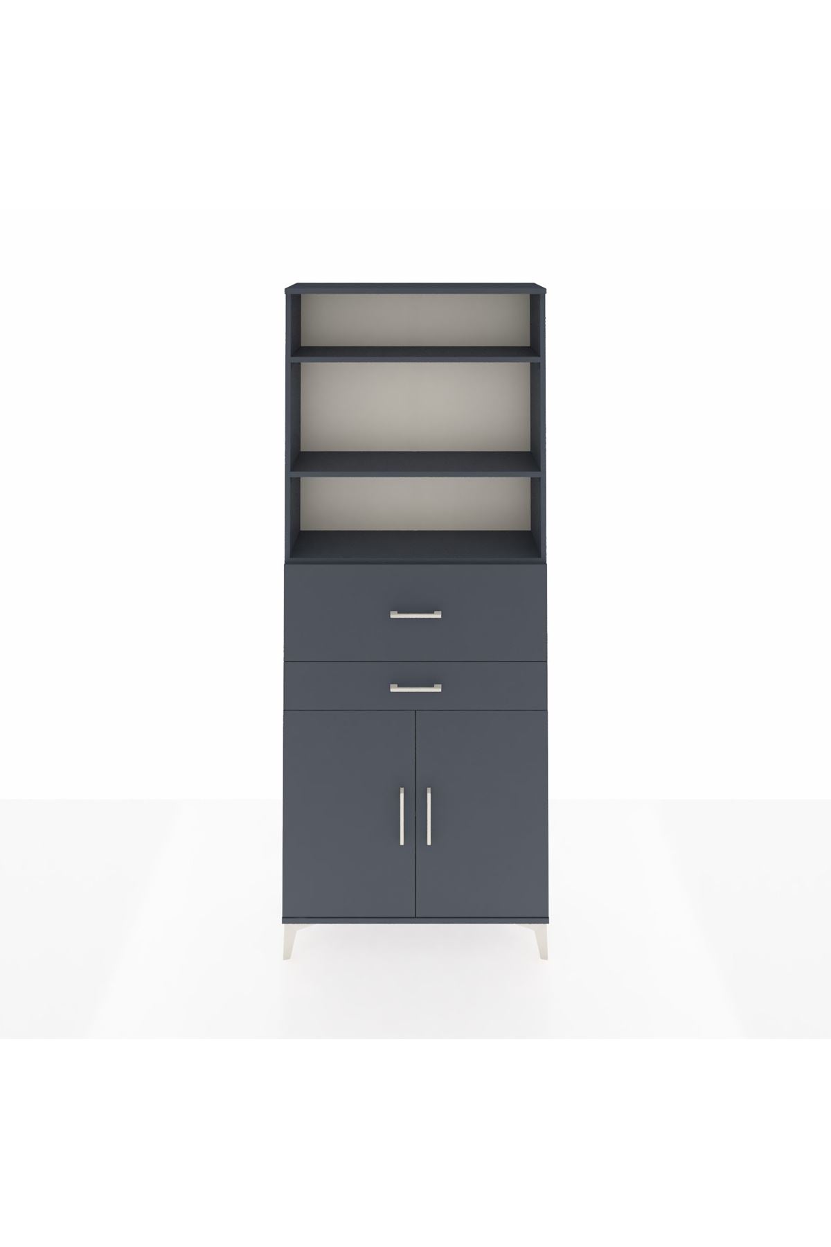 Arges Dolap 4 Raflı 2 Çekmeceli 2 Kapaklı 88x30x221 Antrasit-Antrasit