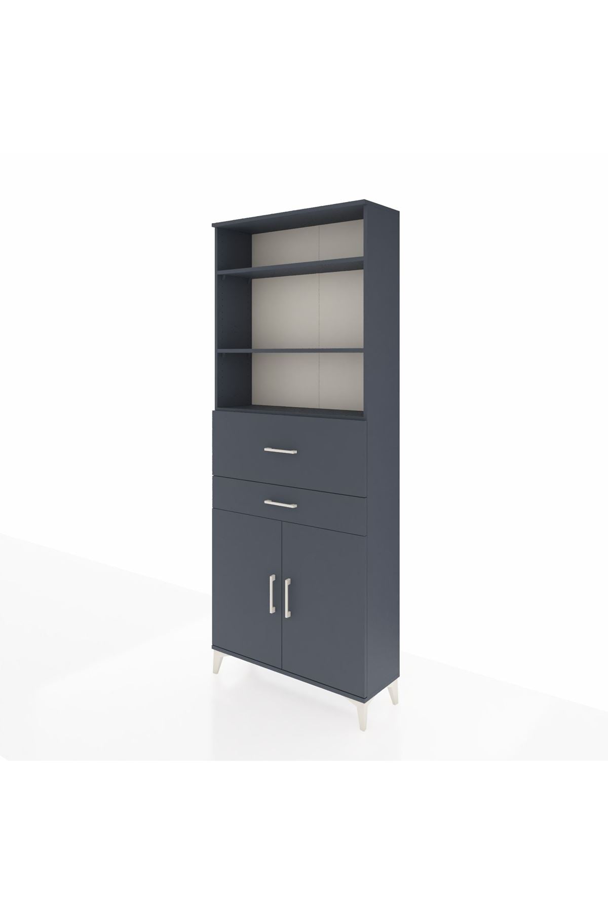 Arges Dolap 4 Raflı 2 Çekmeceli 2 Kapaklı 88x30x221 Antrasit-Antrasit