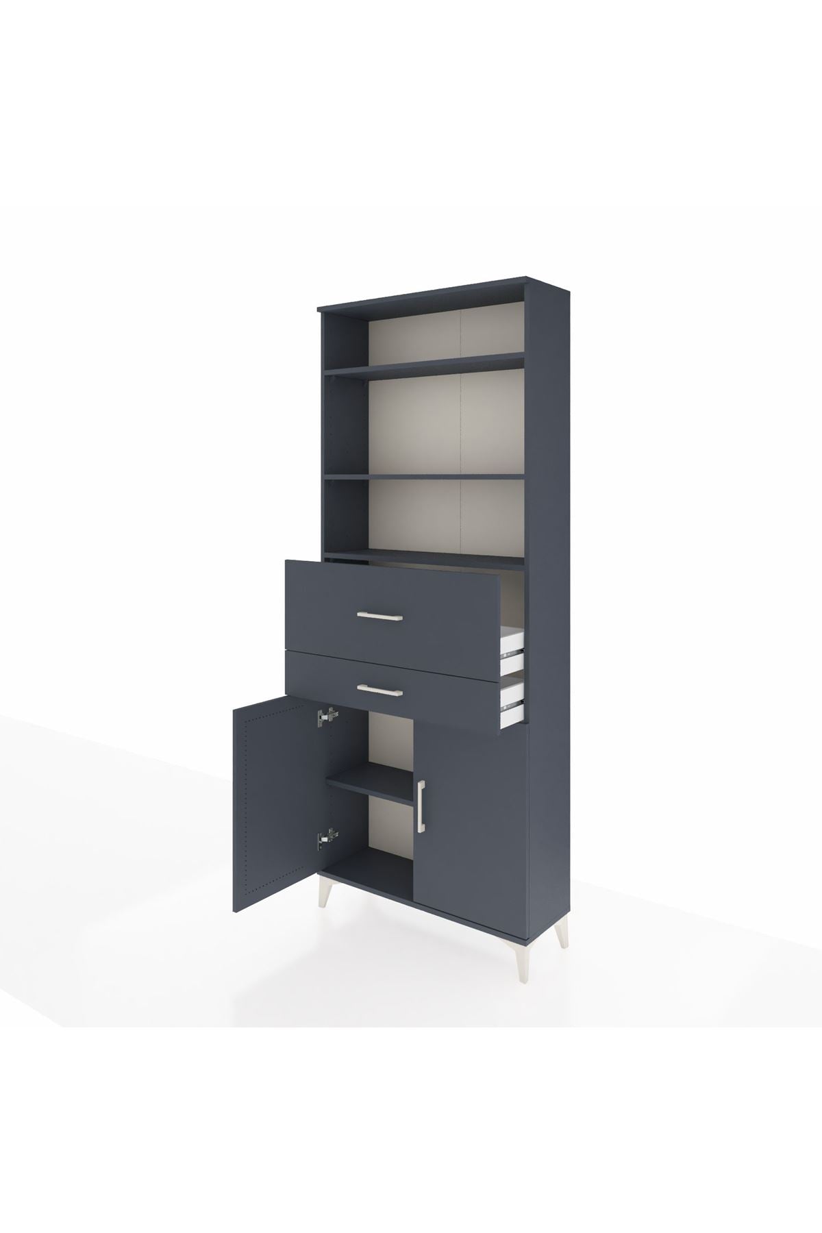 Arges Dolap 4 Raflı 2 Çekmeceli 2 Kapaklı 88x30x221 Antrasit-Antrasit