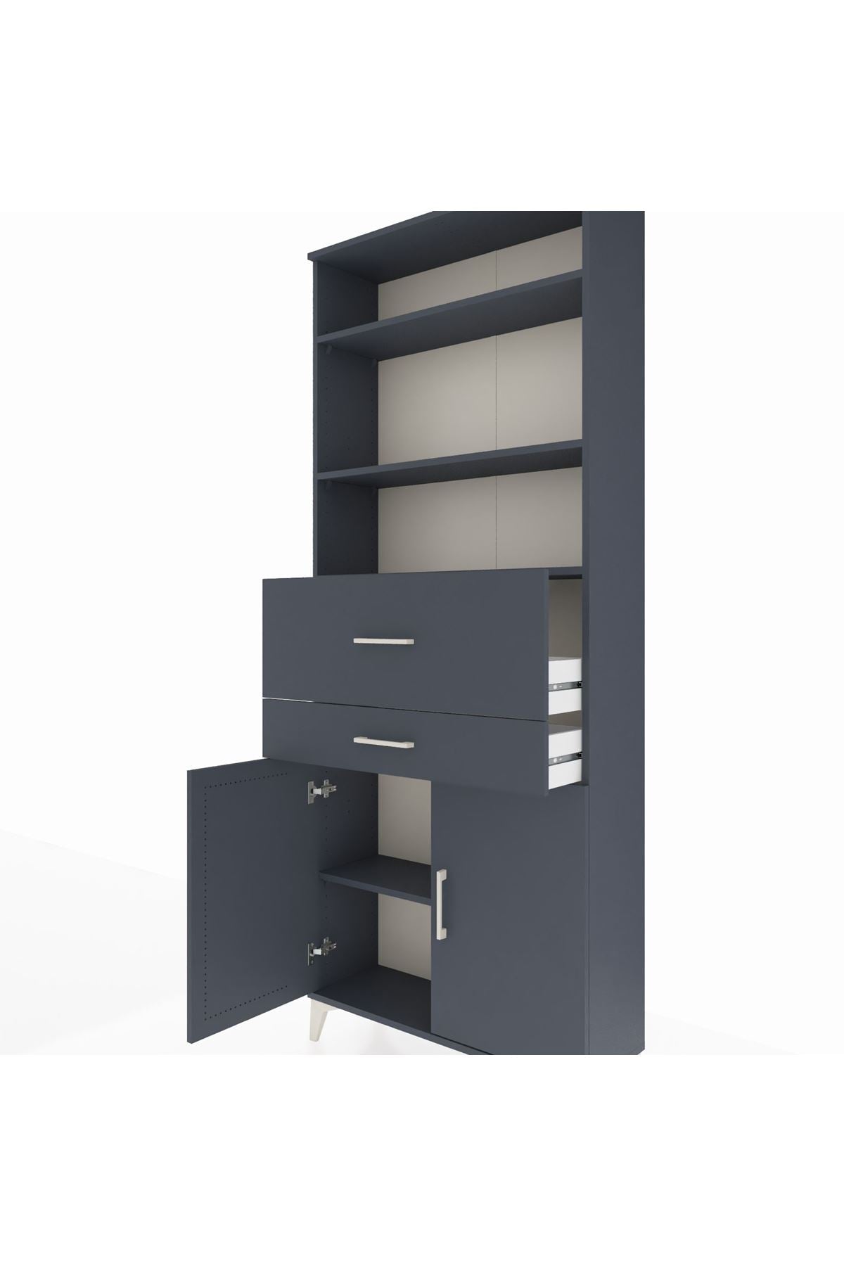 Arges Dolap 4 Raflı 2 Çekmeceli 2 Kapaklı 88x30x221 Antrasit-Antrasit