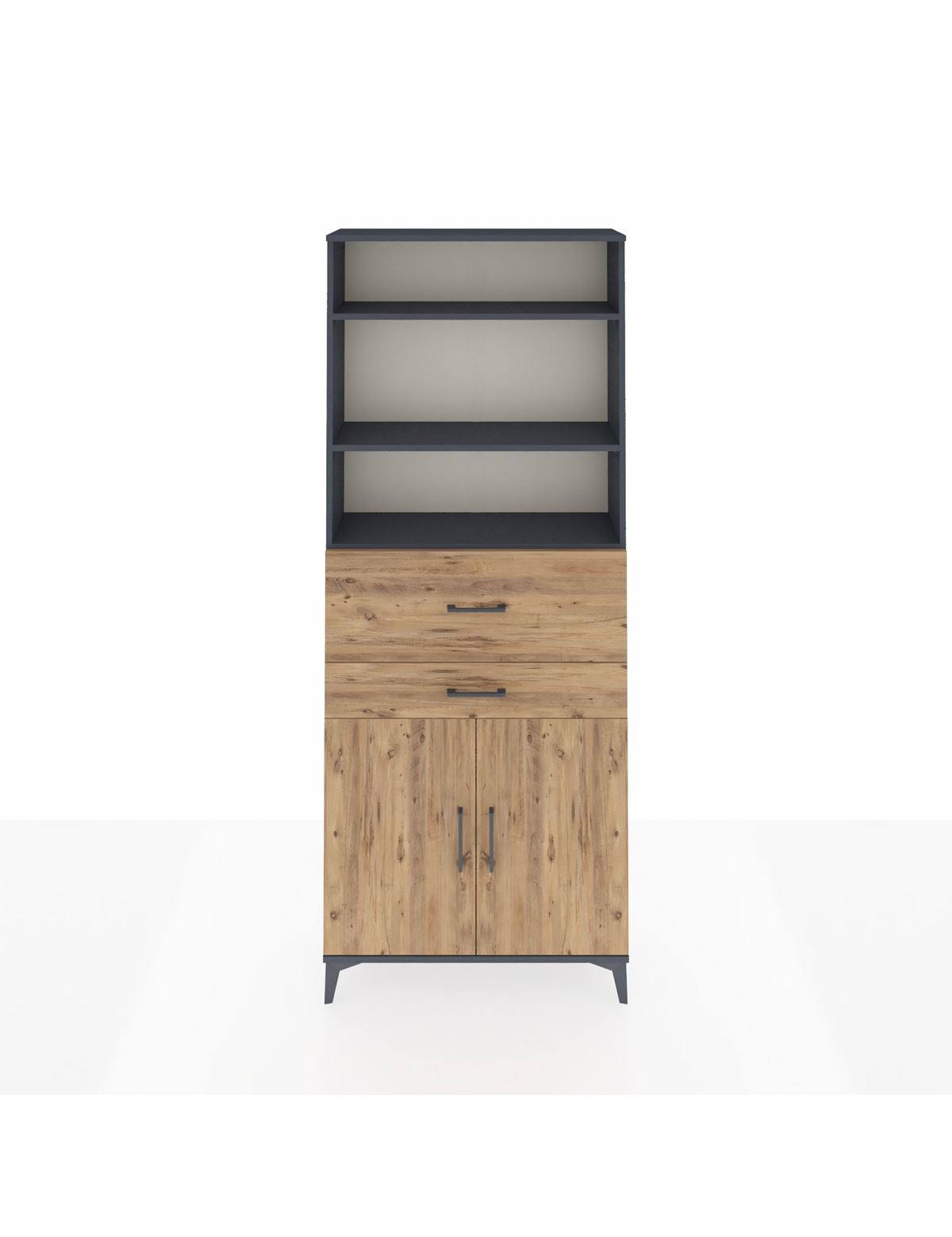 Arges Dolap 4 Raflı 2 Çekmeceli 2 Kapaklı 88x30x221 Antrasit-Çam