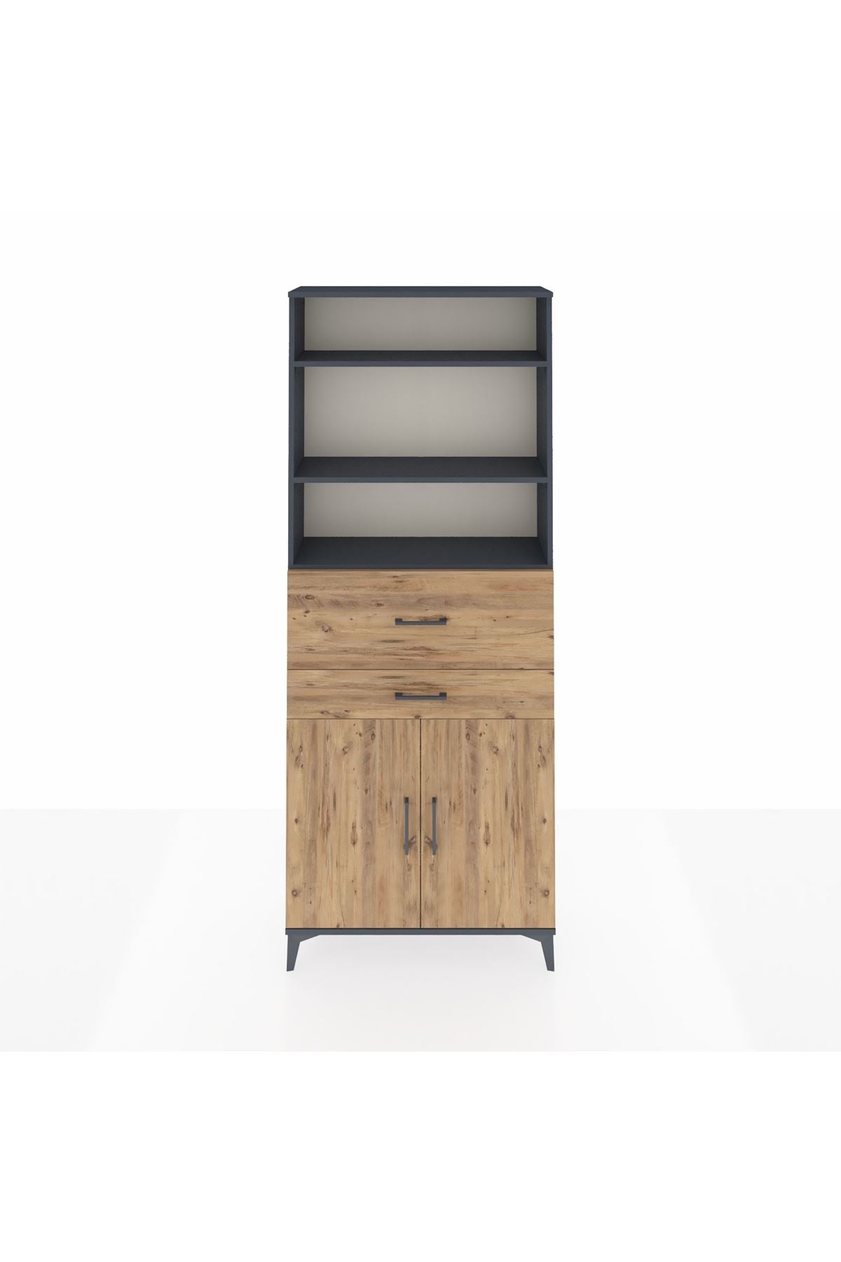 Arges Dolap 4 Raflı 2 Çekmeceli 2 Kapaklı 88x30x221 Antrasit-Çam