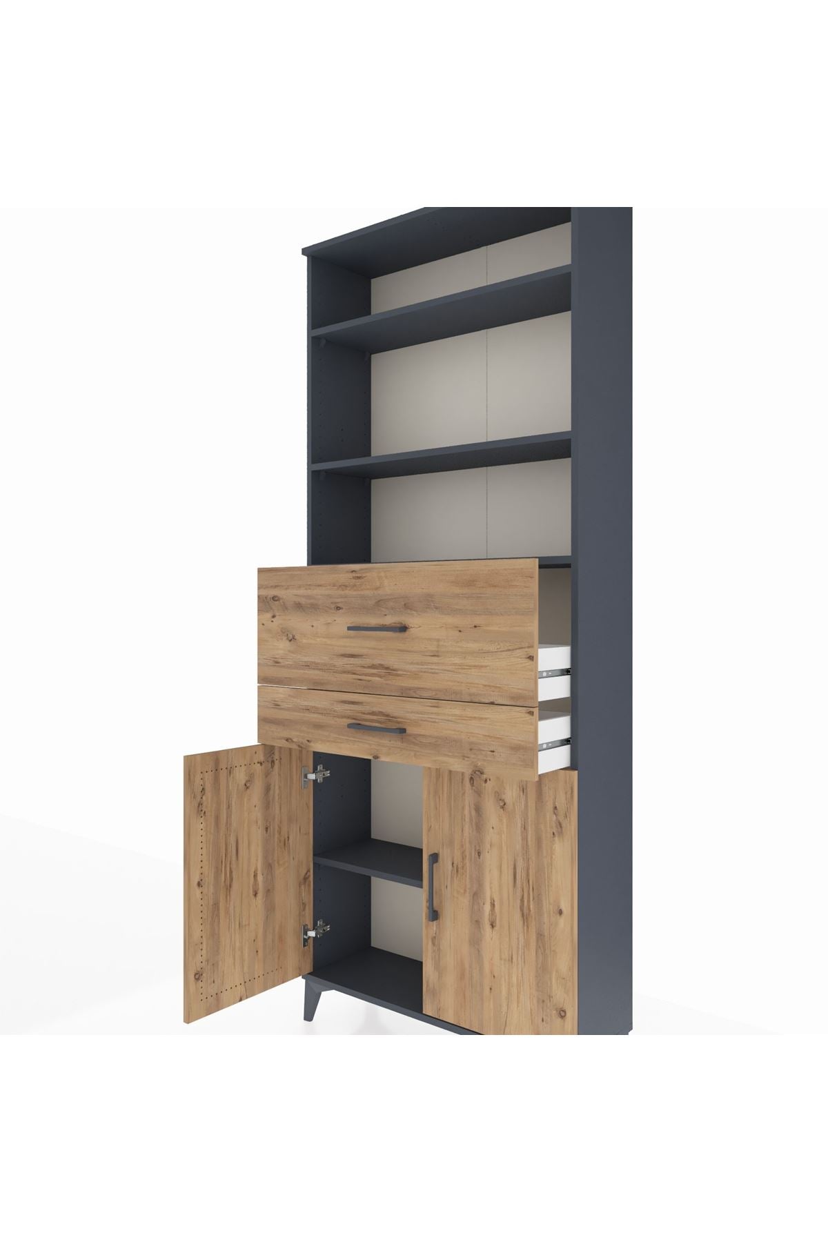 Arges Dolap 4 Raflı 2 Çekmeceli 2 Kapaklı 88x30x221 Antrasit-Çam