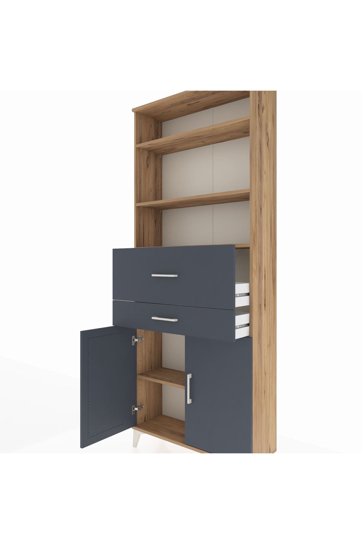 Arges Dolap 4 Raflı 2 Çekmeceli 2 Kapaklı 88x30x221 Çam-Antrasit