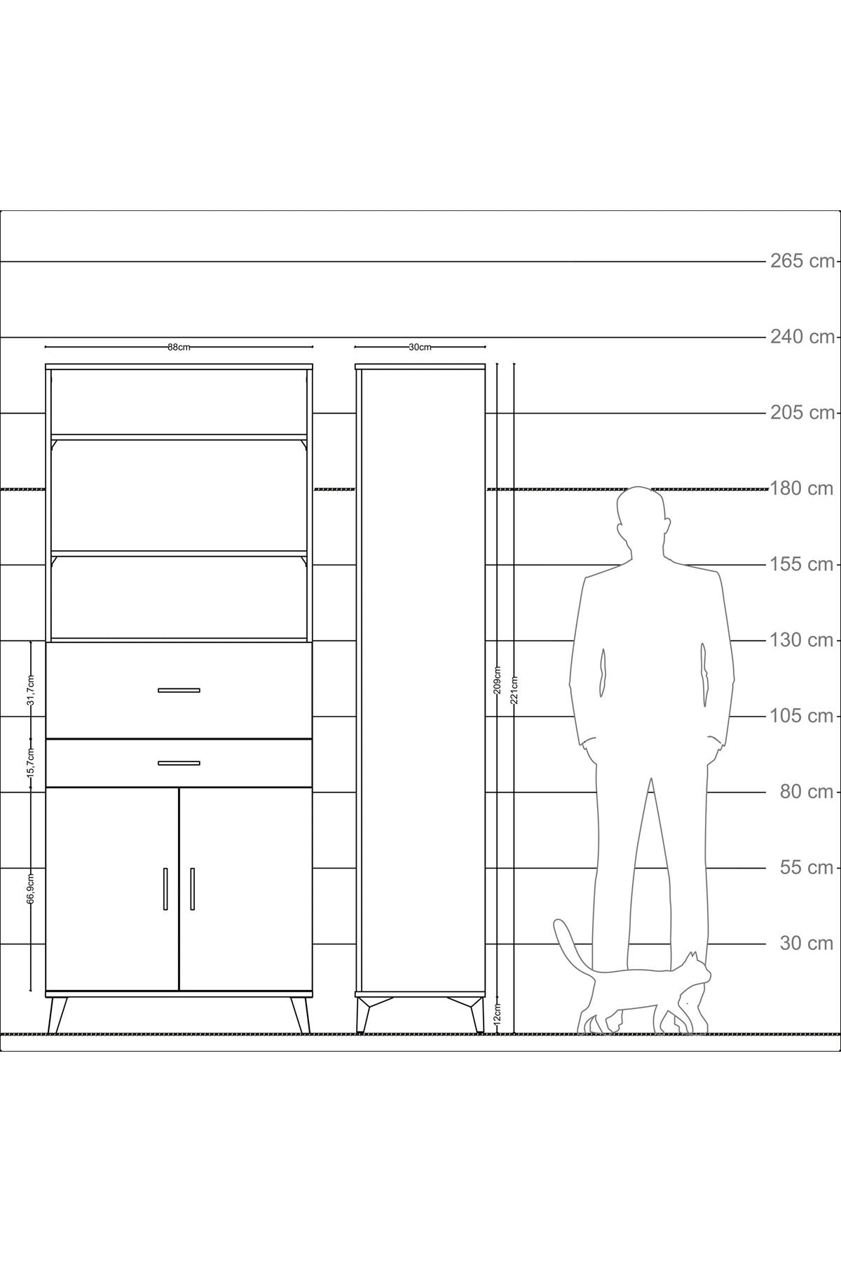 Arges Dolap 4 Raflı 2 Çekmeceli 2 Kapaklı 88x30x221 Çam-Antrasit