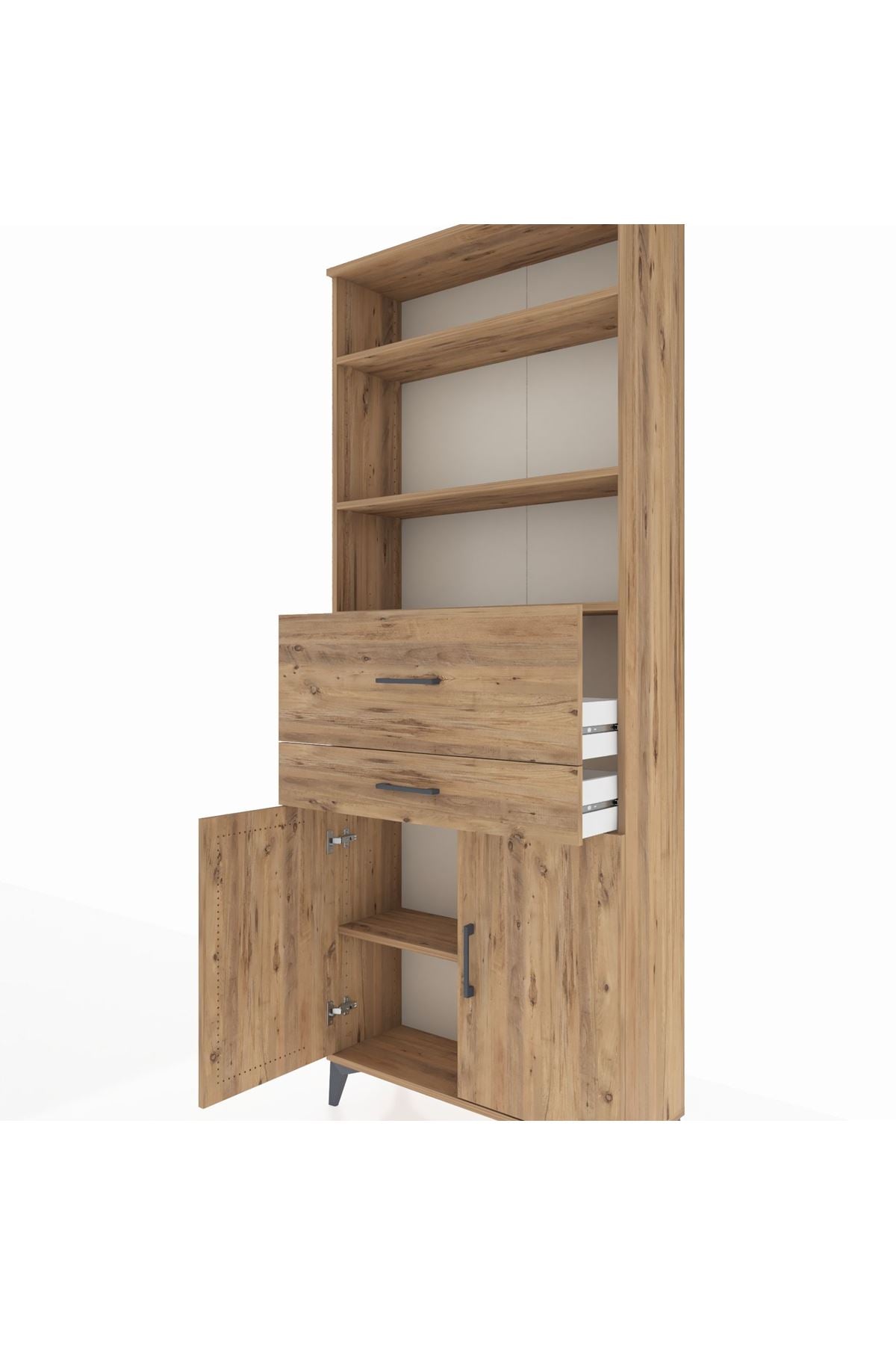 Arges Dolap 4 Raflı 2 Çekmeceli 2 Kapaklı 88x30x221 Çam-Çam