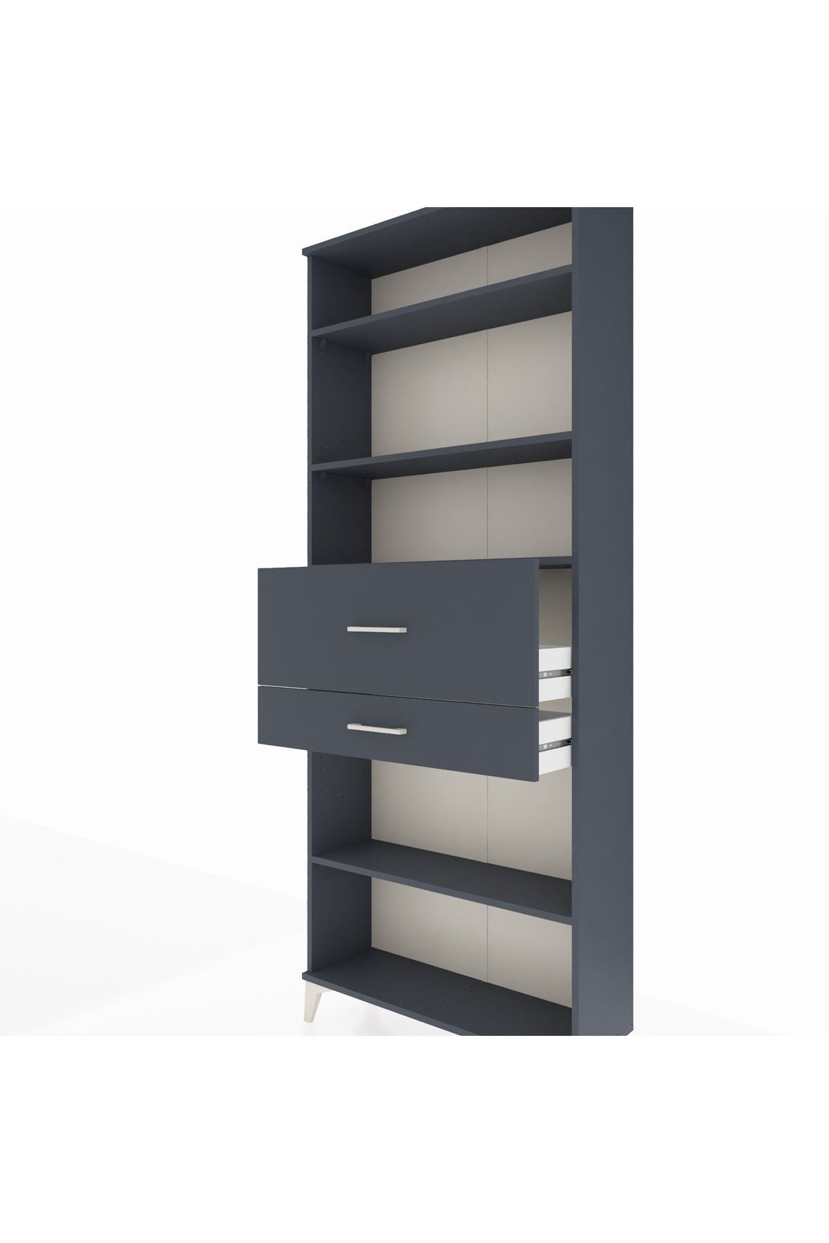 Arges Dolap 4 Raflı 2 Çekmeceli 88x30x221 Antrasit-Antrasit