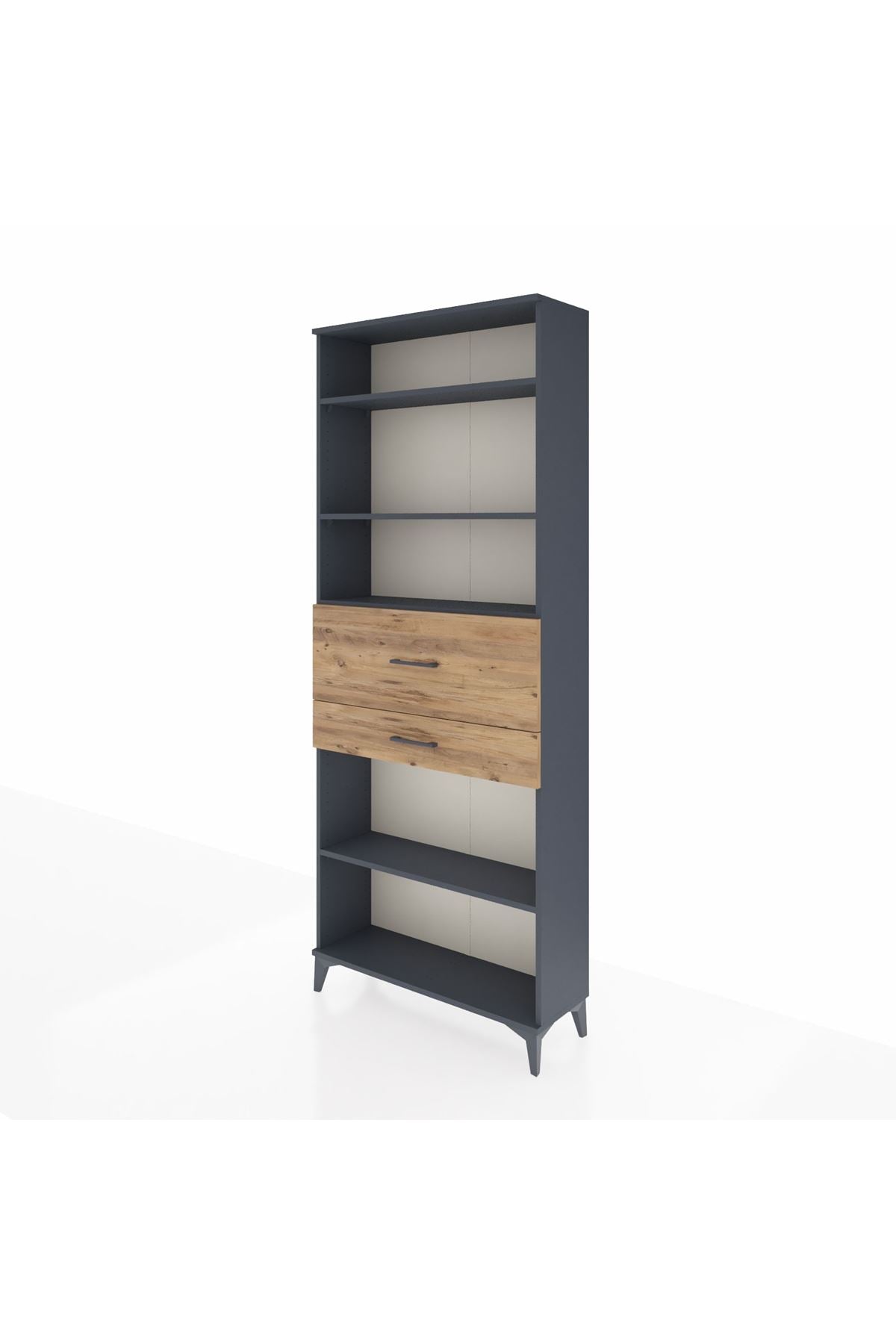 Arges Dolap 4 Raflı 2 Çekmeceli 88x30x221 Antrasit-Çam