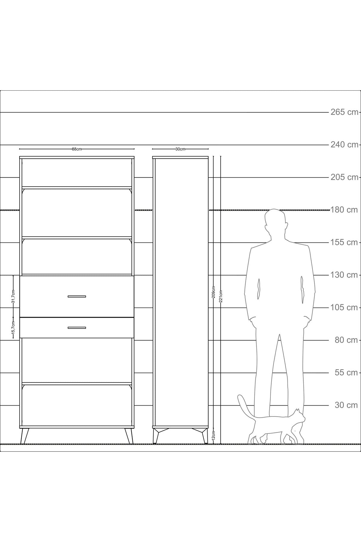 Arges Dolap 4 Raflı 2 Çekmeceli 88x30x221 Çam-Aytaşı