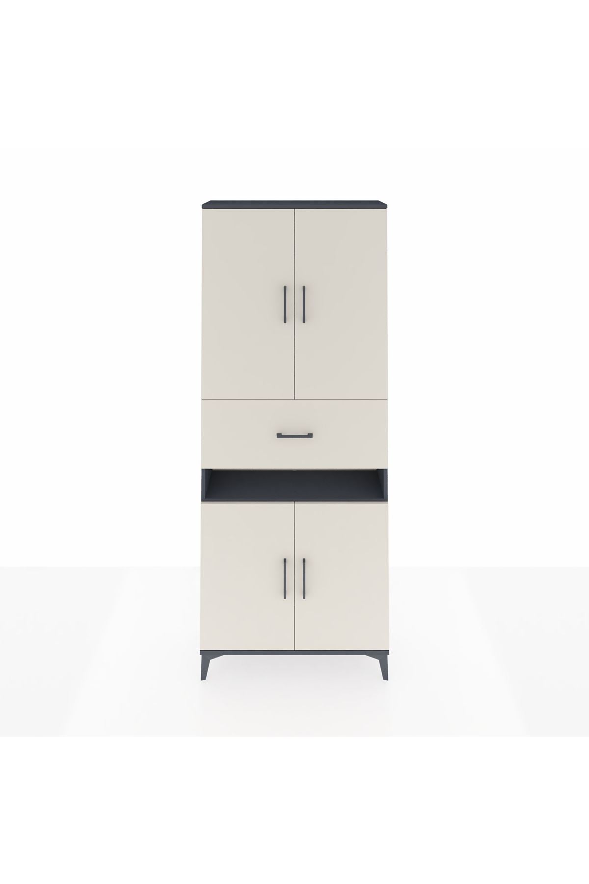 Arges Dolap 5 Raflı Tek Çekmeceli 4 Kapaklı 88x30x221 Antrasit-Aytaşı