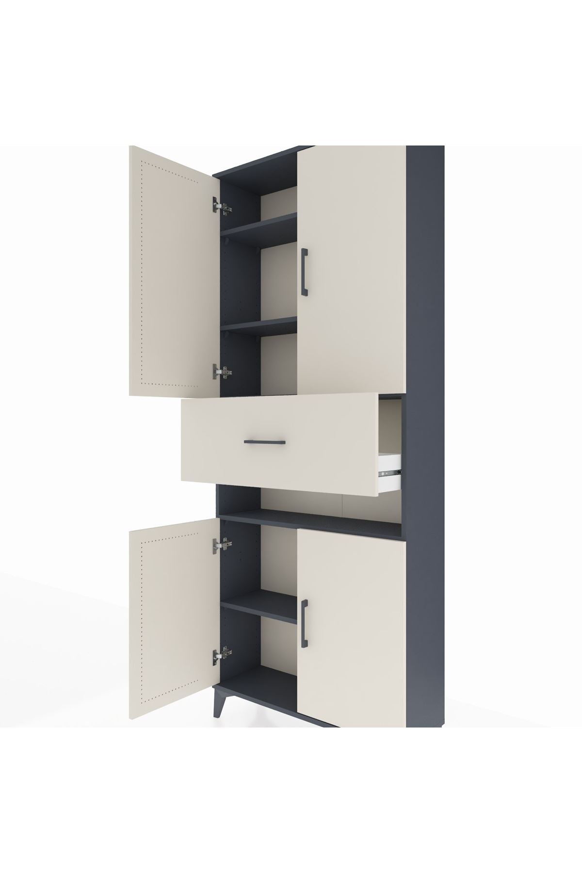 Arges Dolap 5 Raflı Tek Çekmeceli 4 Kapaklı 88x30x221 Antrasit-Aytaşı