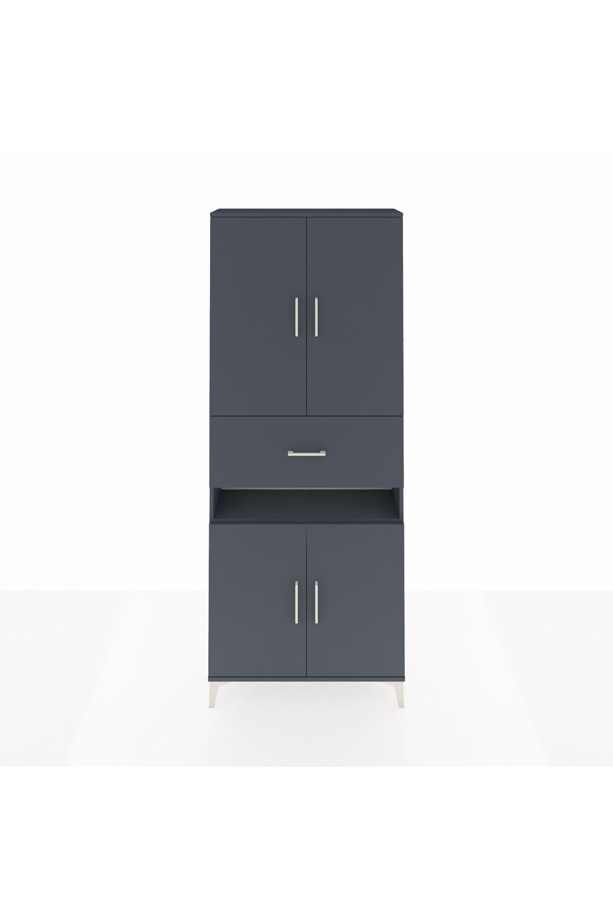 Arges Dolap 5 Raflı Tek Çekmeceli 4 Kapaklı 88x30x221 Antrasit-Antrasit