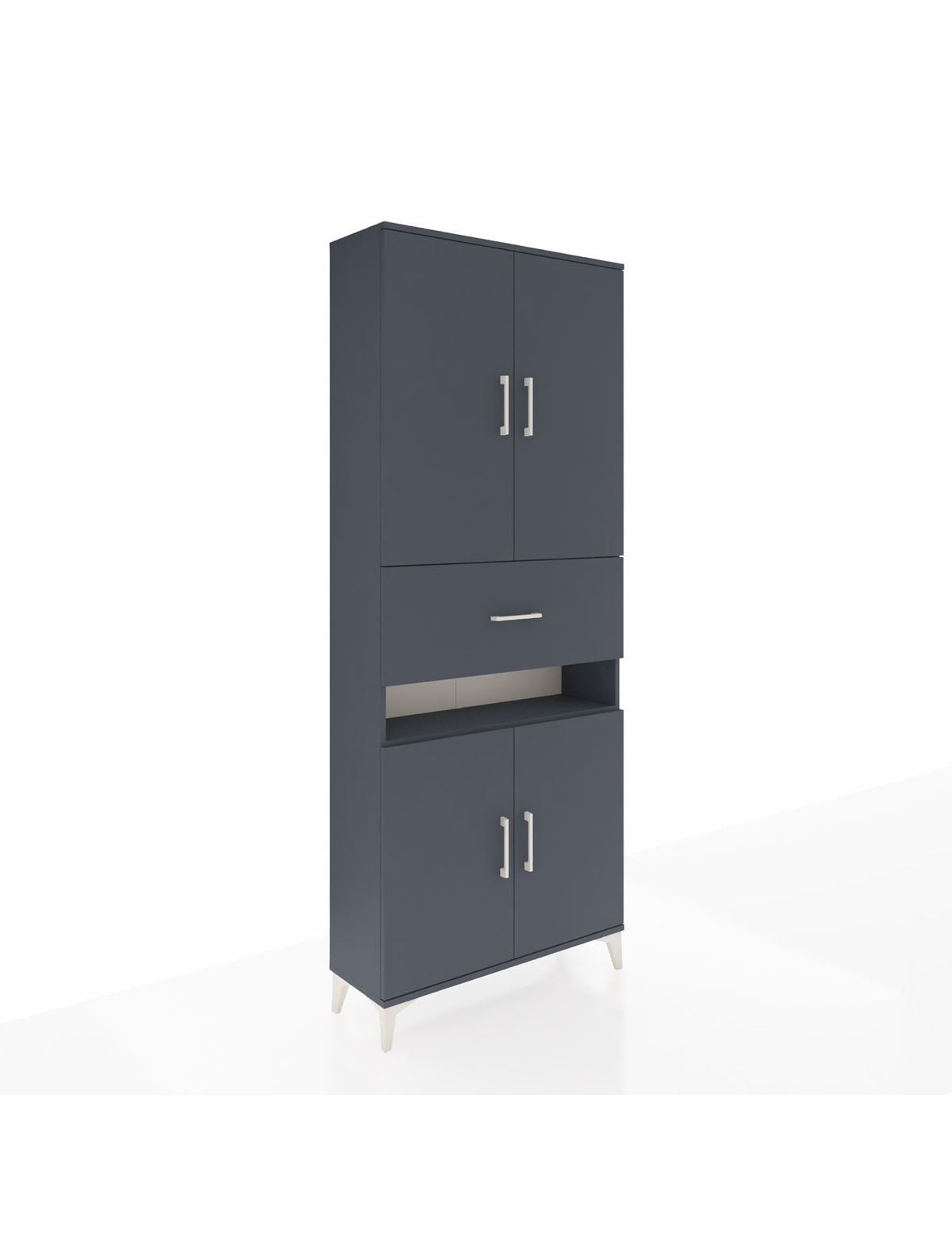 Arges Dolap 5 Raflı Tek Çekmeceli 4 Kapaklı 88x30x221 Antrasit-Antrasit