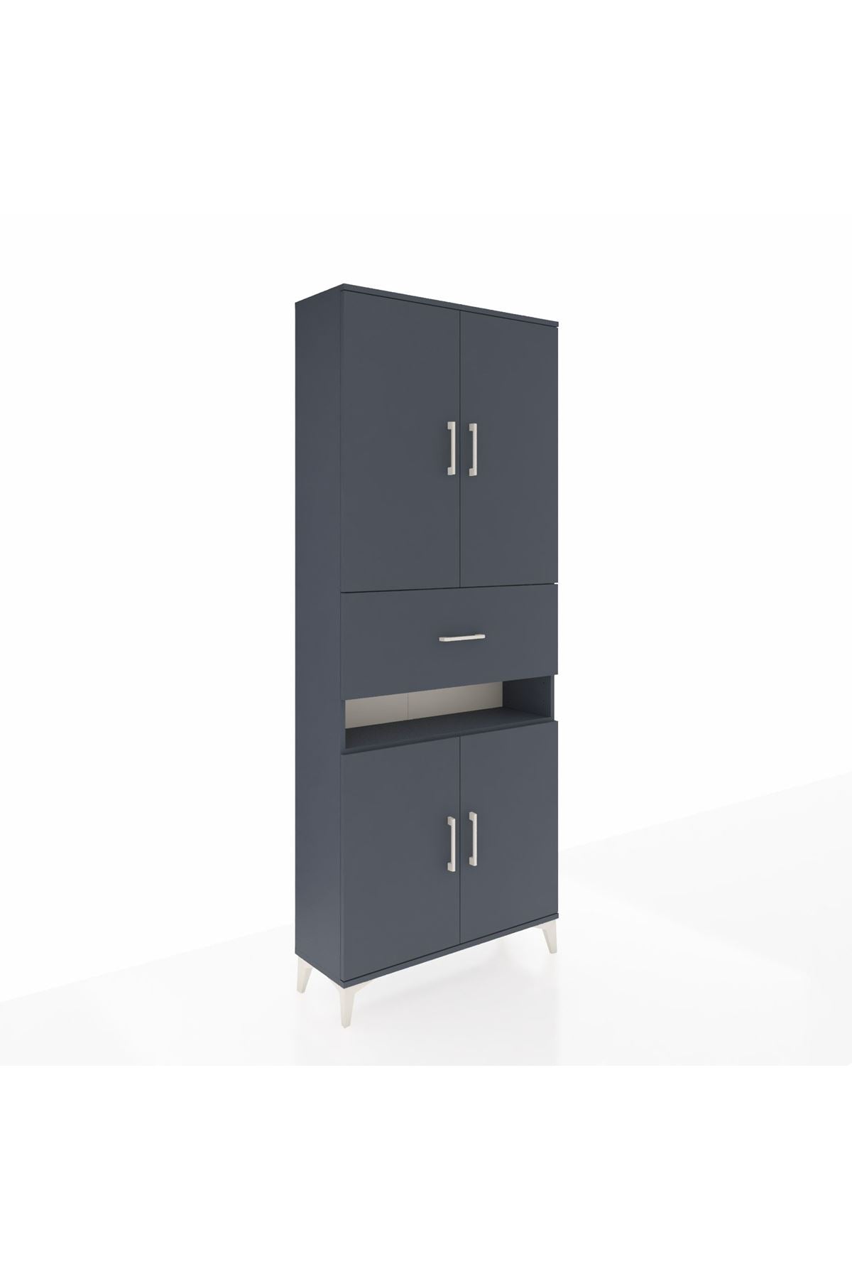 Arges Dolap 5 Raflı Tek Çekmeceli 4 Kapaklı 88x30x221 Antrasit-Antrasit