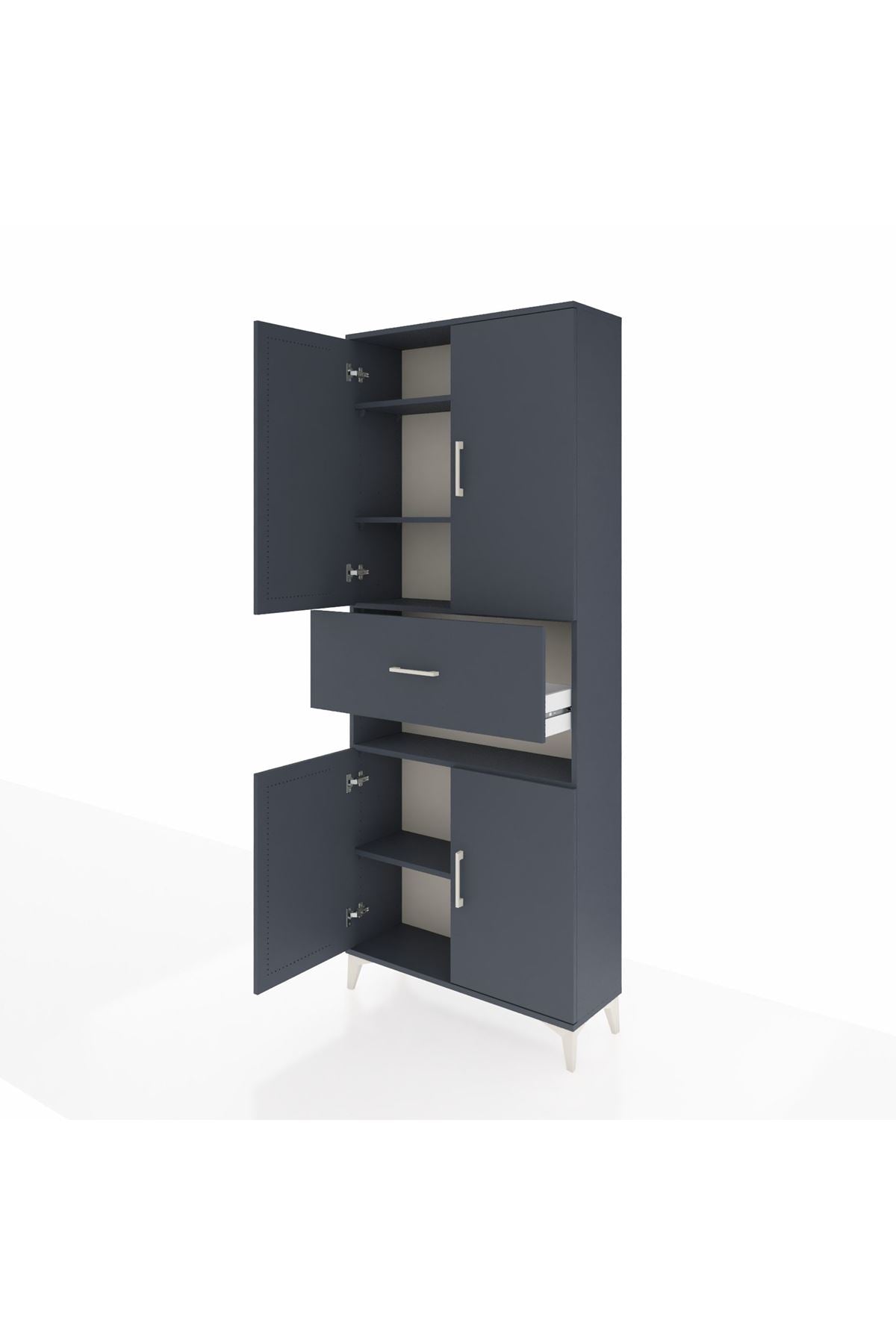 Arges Dolap 5 Raflı Tek Çekmeceli 4 Kapaklı 88x30x221 Antrasit-Antrasit