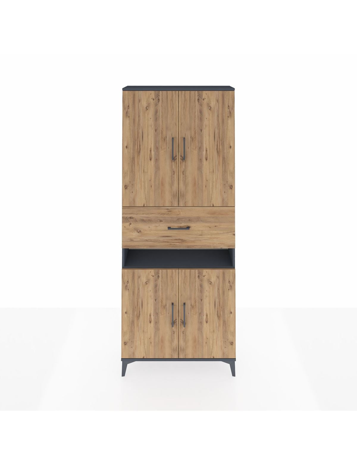 Arges Dolap 5 Raflı Tek Çekmeceli 4 Kapaklı 88x30x221 Antrasit-Çam