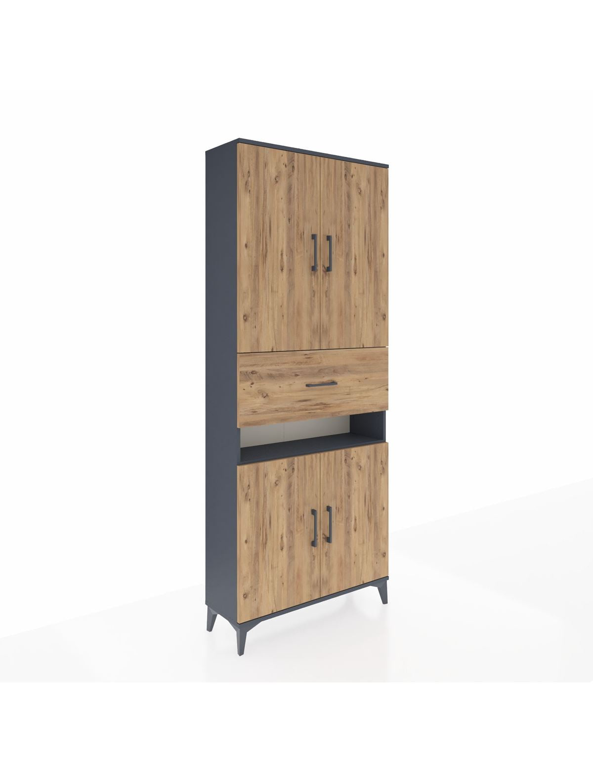 Arges Dolap 5 Raflı Tek Çekmeceli 4 Kapaklı 88x30x221 Antrasit-Çam