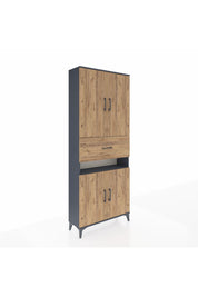 Arges Dolap 5 Raflı Tek Çekmeceli 4 Kapaklı 88x30x221 Antrasit-Çam