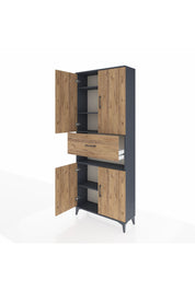 Arges Dolap 5 Raflı Tek Çekmeceli 4 Kapaklı 88x30x221 Antrasit-Çam