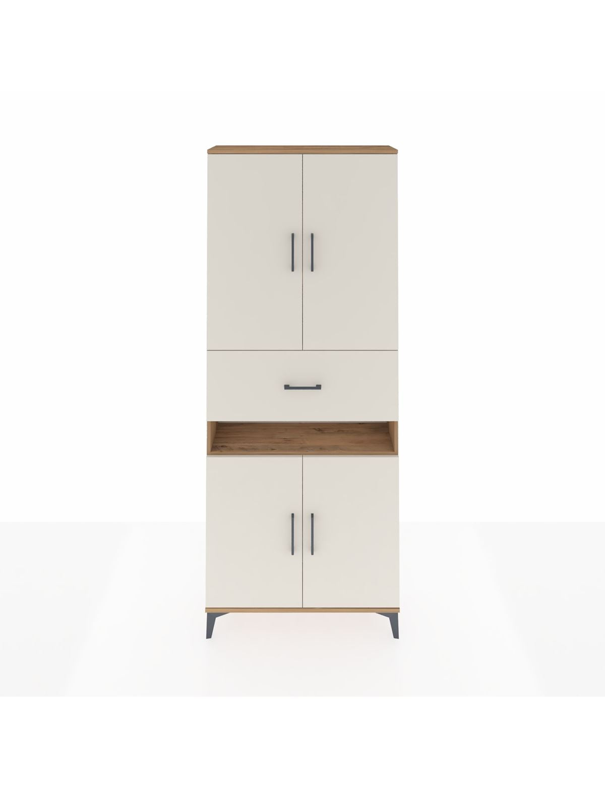 Arges Dolap 5 Raflı Tek Çekmeceli 4 Kapaklı 88x30x221 Çam-Aytaşı