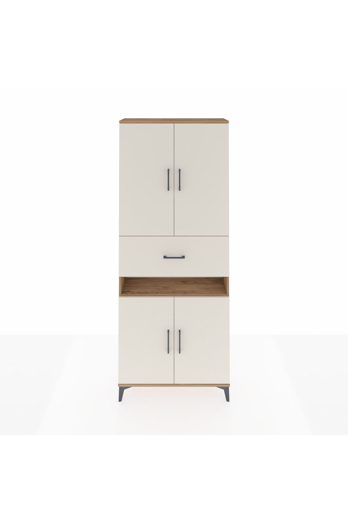 Arges Dolap 5 Raflı Tek Çekmeceli 4 Kapaklı 88x30x221 Çam-Aytaşı