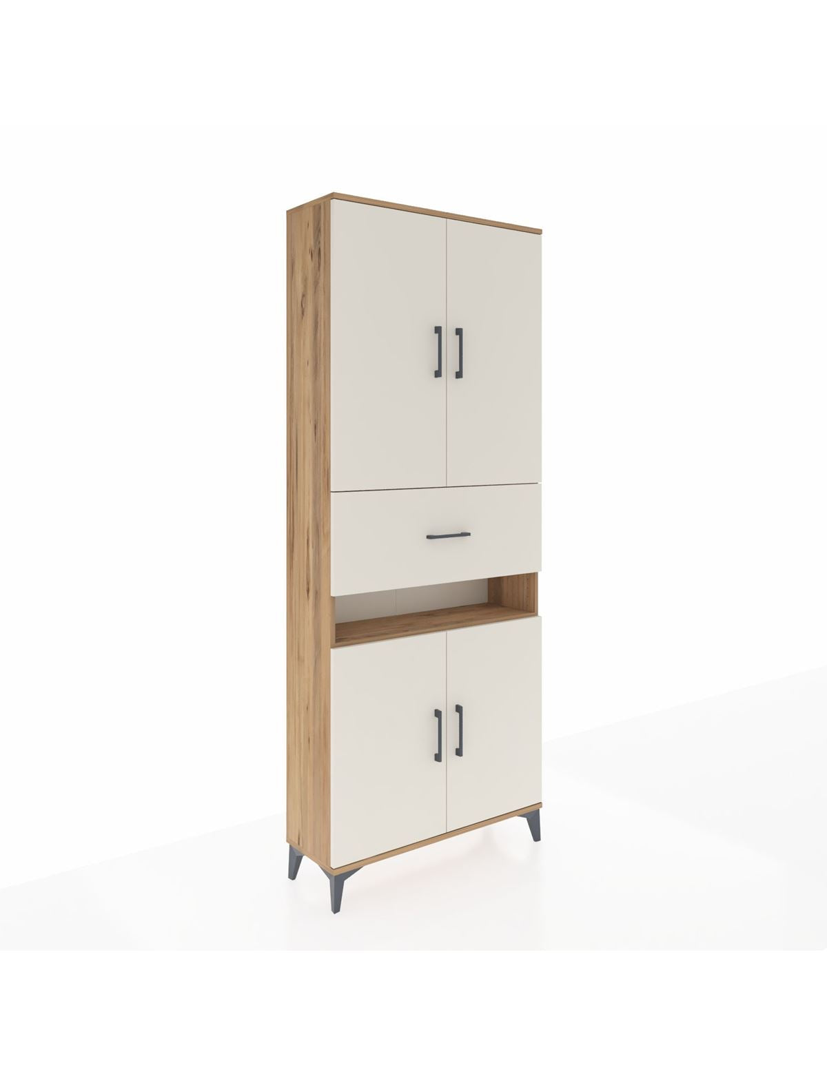 Arges Dolap 5 Raflı Tek Çekmeceli 4 Kapaklı 88x30x221 Çam-Aytaşı