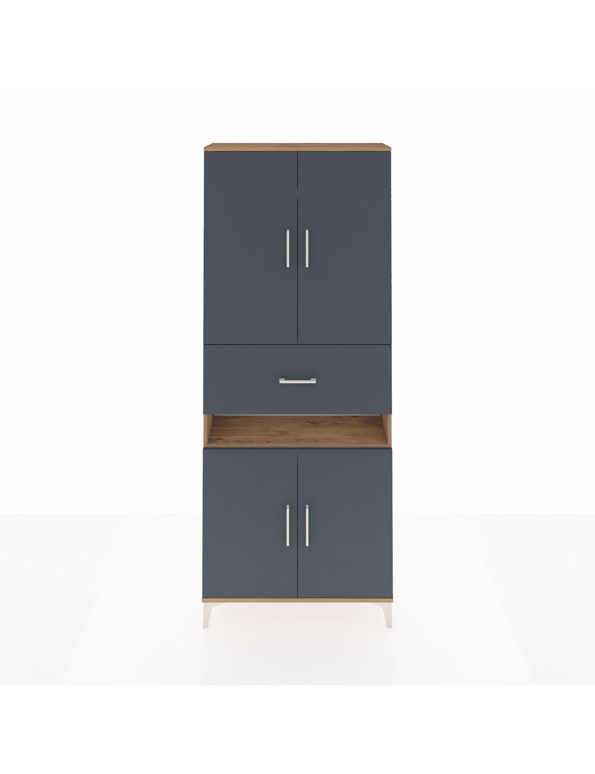 Arges Dolap 5 Raflı Tek Çekmeceli 4 Kapaklı 88x30x221 Çam-Antrasit