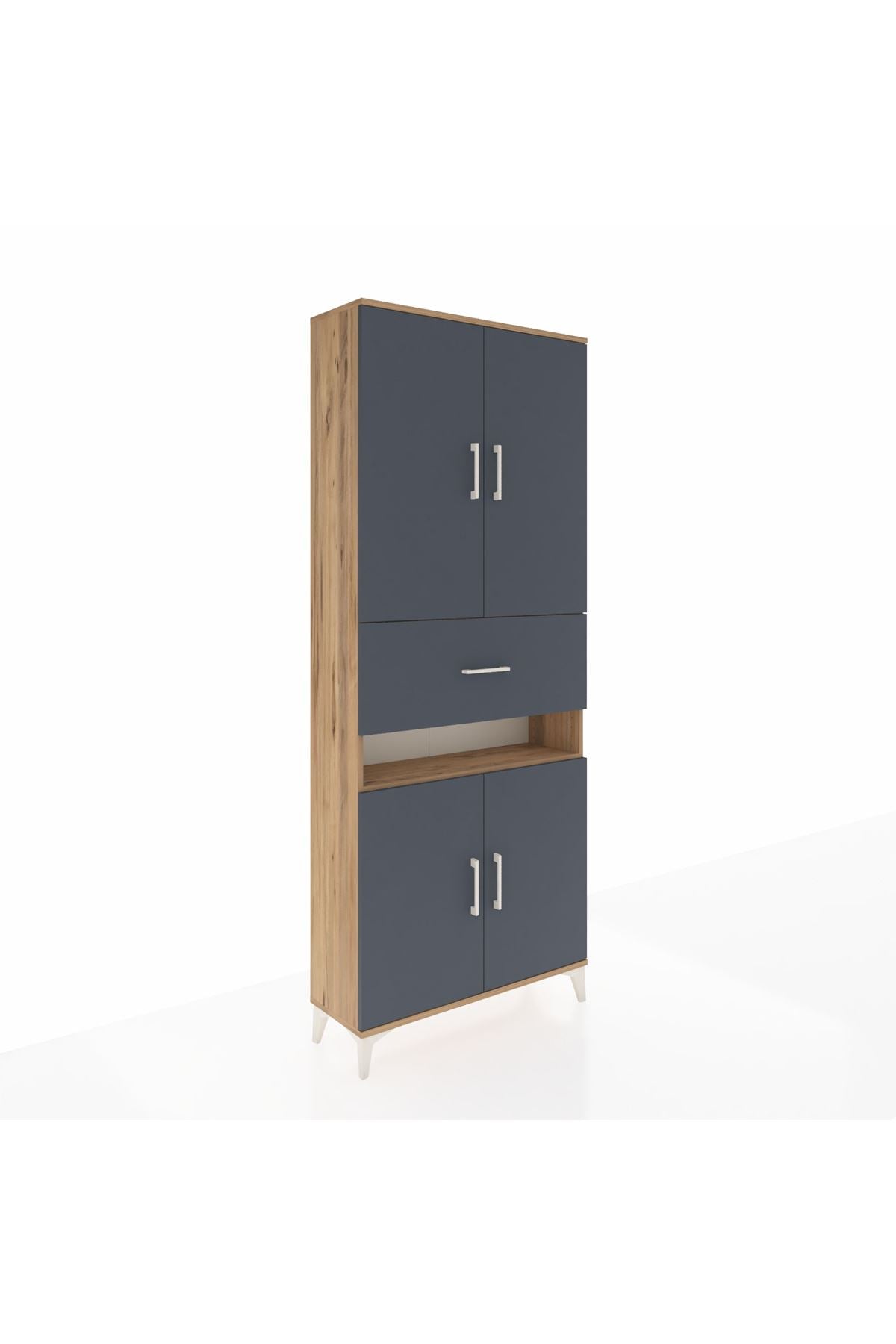 Arges Dolap 5 Raflı Tek Çekmeceli 4 Kapaklı 88x30x221 Çam-Antrasit