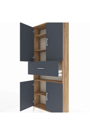 Arges Dolap 5 Raflı Tek Çekmeceli 4 Kapaklı 88x30x221 Çam-Antrasit