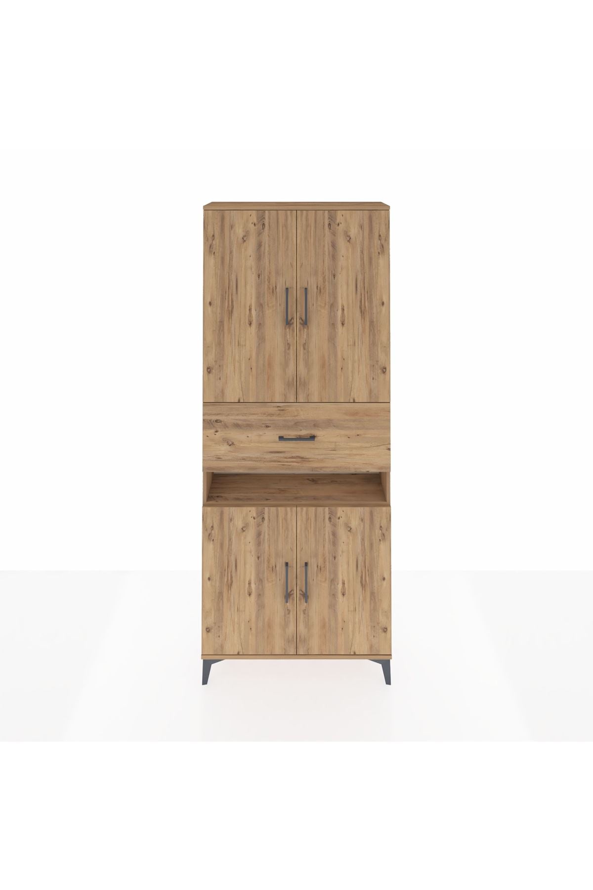 Arges Dolap 5 Raflı Tek Çekmeceli 4 Kapaklı 88x30x221 Çam-Çam