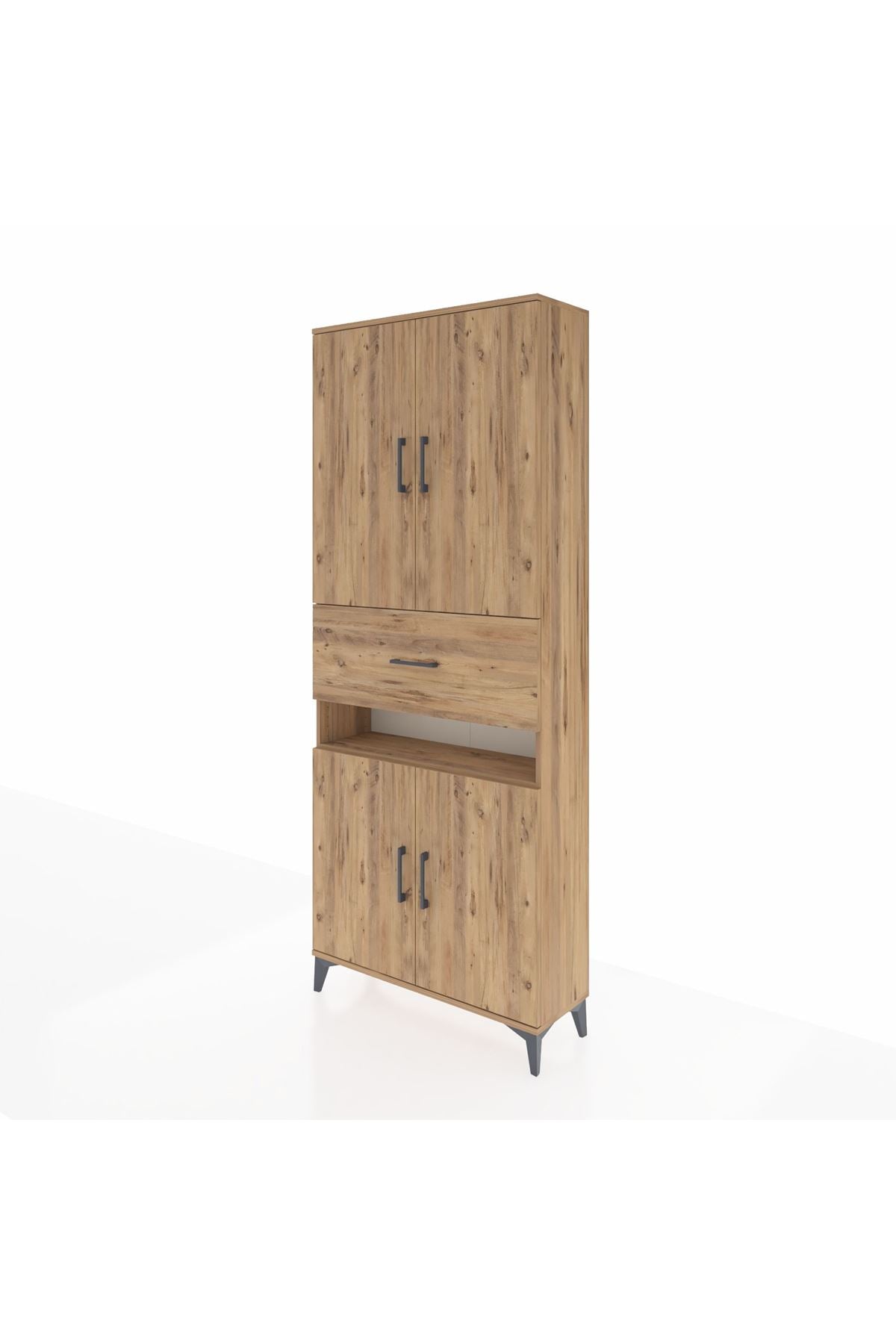 Arges Dolap 5 Raflı Tek Çekmeceli 4 Kapaklı 88x30x221 Çam-Çam