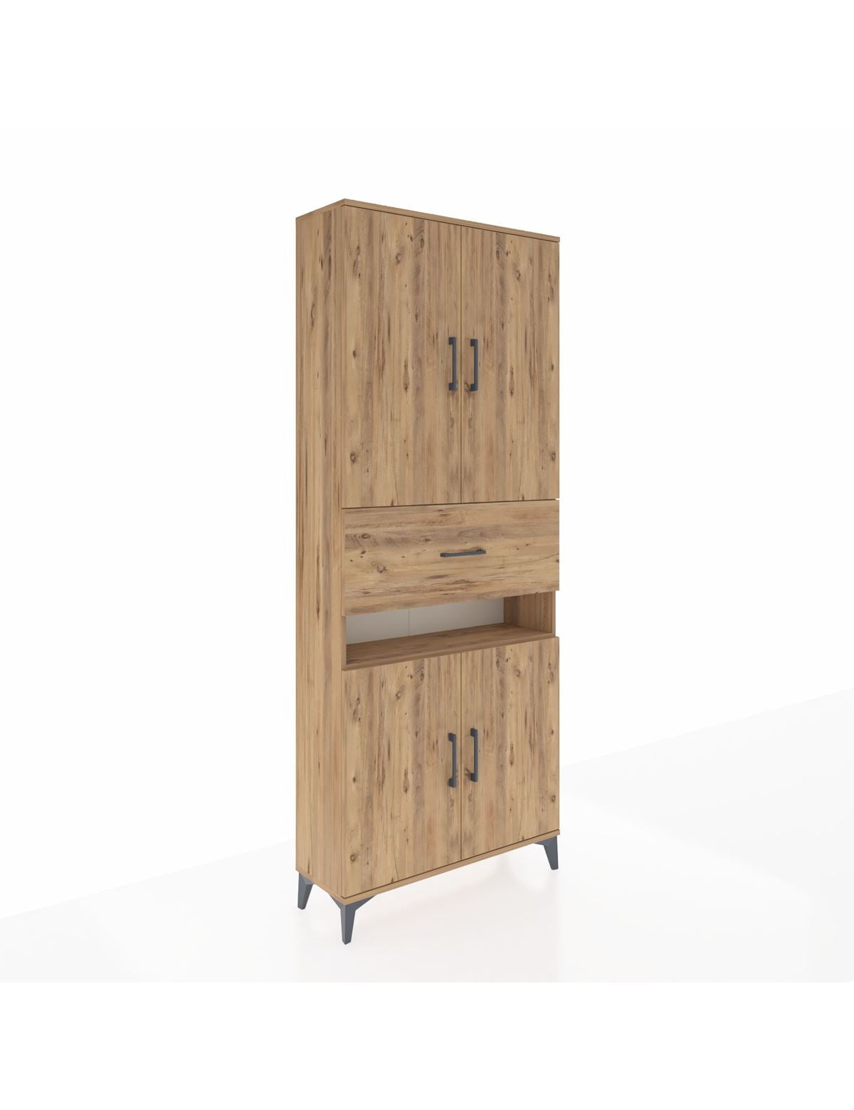 Arges Dolap 5 Raflı Tek Çekmeceli 4 Kapaklı 88x30x221 Çam-Çam