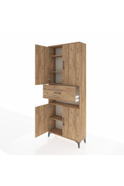 Arges Dolap 5 Raflı Tek Çekmeceli 4 Kapaklı 88x30x221 Çam-Çam