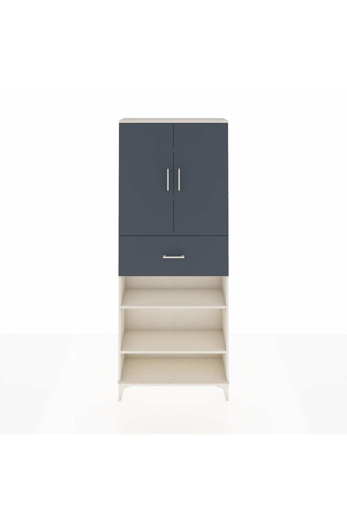 Arges Dolap 5 Raflı Tek Çekmeceli 2 Kapaklı 88x30x221 Aytaşı-Antrasit