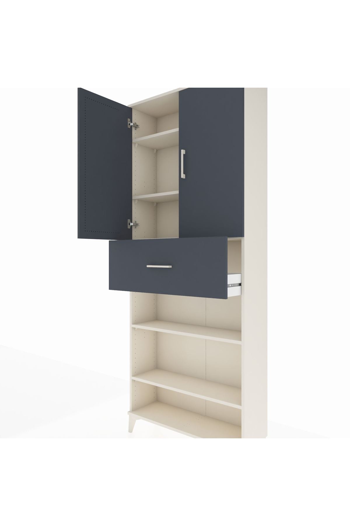 Arges Dolap 5 Raflı Tek Çekmeceli 2 Kapaklı 88x30x221 Aytaşı-Antrasit