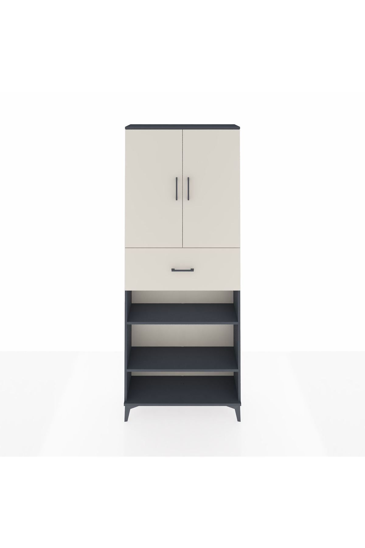 Arges Dolap 5 Raflı Tek Çekmeceli 2 Kapaklı 88x30x221 Antrasit-Aytaşı