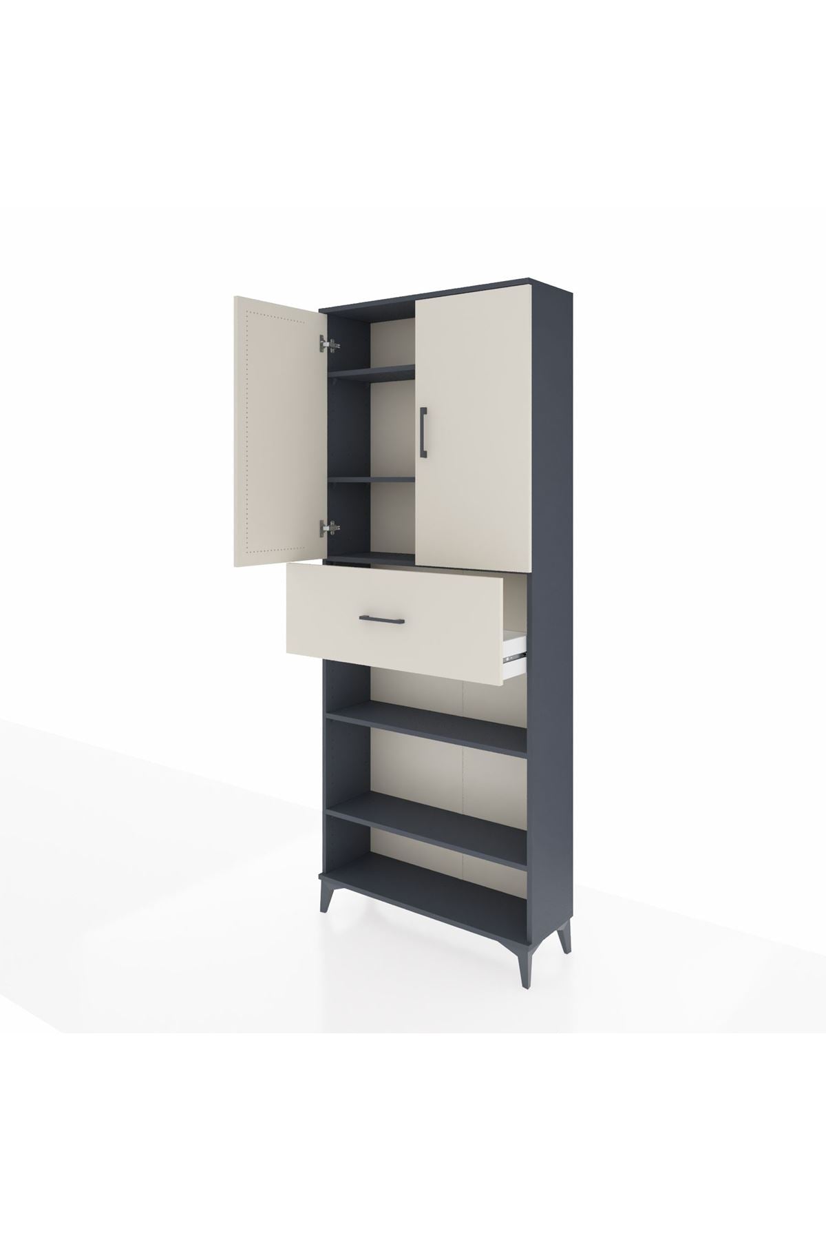 Arges Dolap 5 Raflı Tek Çekmeceli 2 Kapaklı 88x30x221 Antrasit-Aytaşı