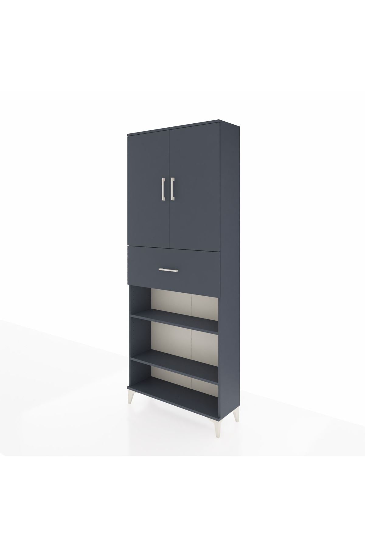 Arges Dolap 5 Raflı Tek Çekmeceli 2 Kapaklı 88x30x221 Antrasit-Antrasit